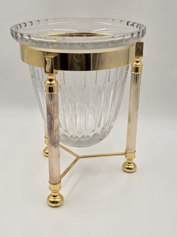 Design Guild Crystal Champagne Chiller Vertical Cut with Stand Brass Barware
