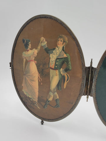 Rare 1800's Victorian Bronze Frame Dancing Couple Triple Hanging Shaving Vanity.