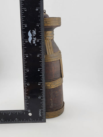 ANTIQUE TRIBAL ART JUG CANTEEN WOOD METAL AFRICA ETHIOPIA OROMO PEOPLE