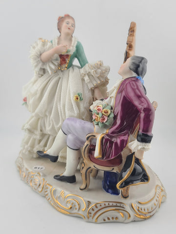 Irish Dresden Aristocratic Couple Porcelain Lace Doll Figurine Made In Germany