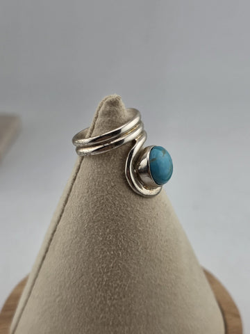 Sterling Silver Turquoise Modernist Swirl Ring 925 China Size 9 Vintage Style