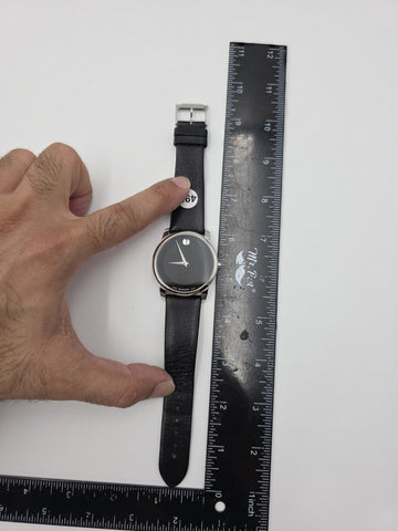 Movado Museum Classic 40mm Swiss Quartz Black Dial Sapphire Crystal Watch. Works