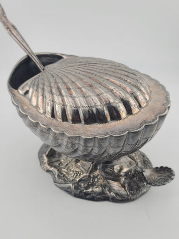 Ultra Rare Antique 19th C English Victorian Shell Shaped Silver Spoon Warmer.