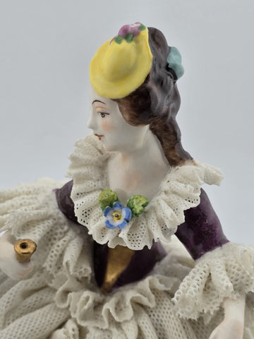 Vintage Sitzendorf Germany Lace Porcelain Courtship Scene Figurine Crown Mark.