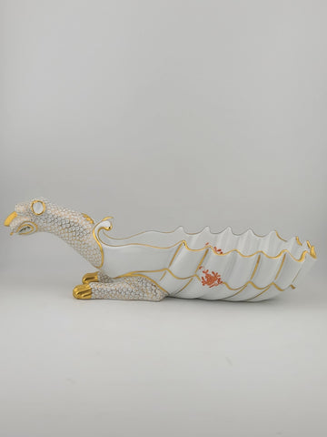 RARE HEREND HAND PAINTED DRAGON DISH #7760 - 11 1/4" LONG Signed By Vecsey Tamas