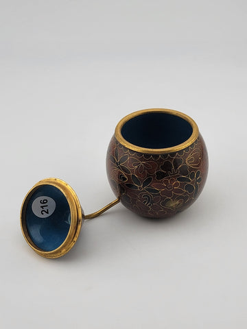 Vintage Cloisonné Enamel Brass Pear Shaped Trinket Box with Stem Floral Design