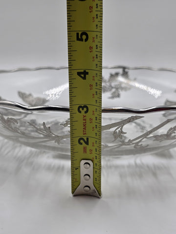 Sterling Silver Overlay Glass Bowl/ Plate Silver Edge excellent Cond. 12.5 Inch