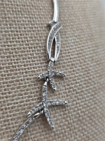925 Sterling Silver Starfish Statement Necklace Pave CZ Ocean Coastal Jewelry