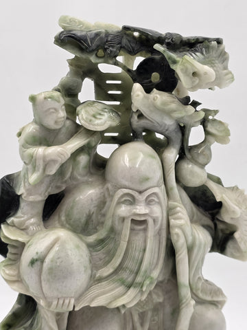 Chinese Hand Carved Natural Jadeite Jade Shou Xing Longevity Immortal Statue 12"