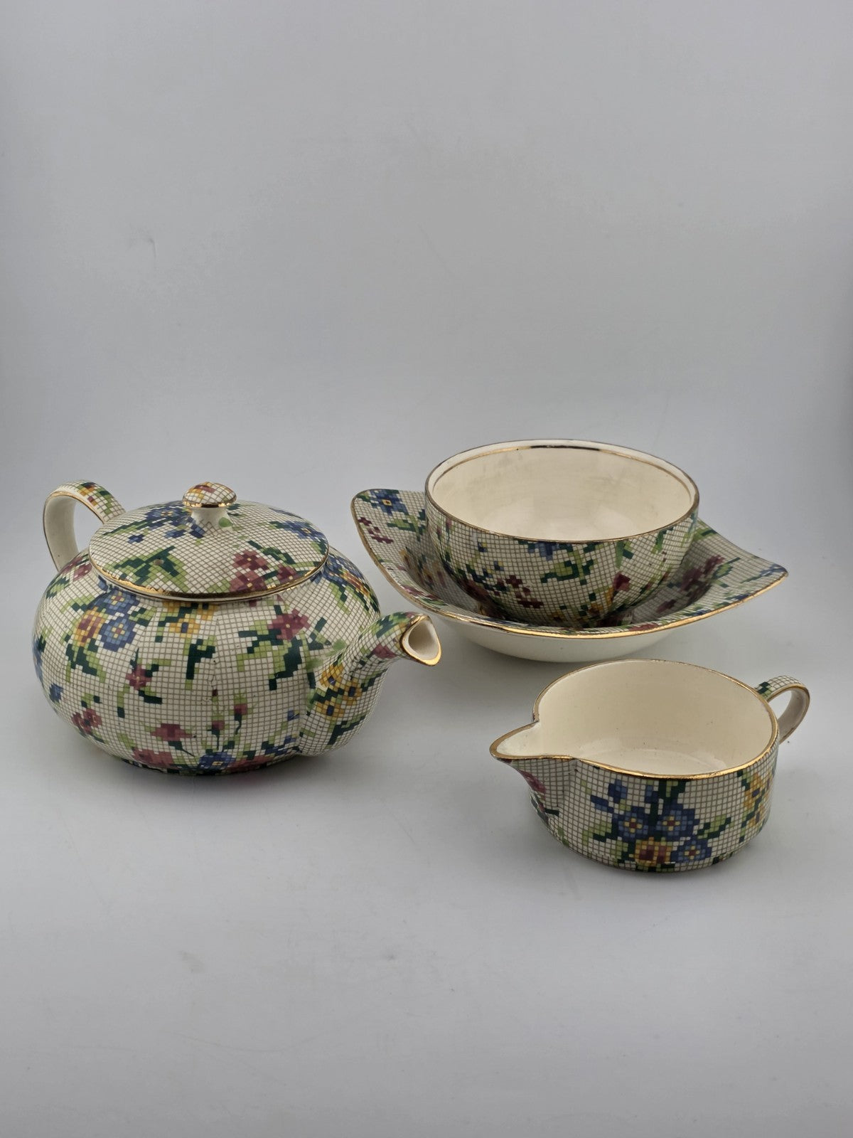 1930's Royal Winton Queen Anne Chintz Tea Set Teapot Cup Saucer Creamer England
