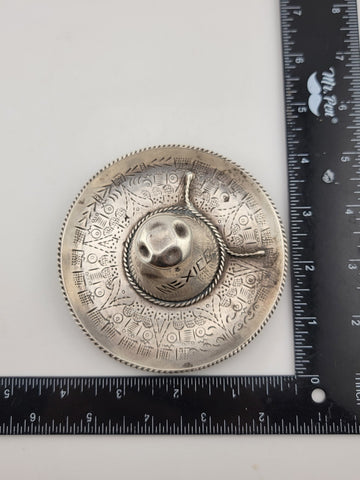 Vintage Mexico Souvenir Sterling Silver Sombrero 925 4” W MASONIC Symbol.