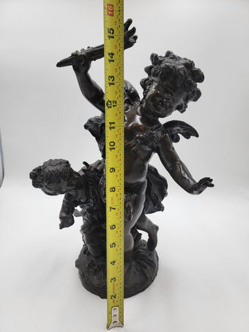 Rare Antique C 1910 Auguste Moreau "Torch Boy" Heavy Bronze Sculpture. 16 Inch
