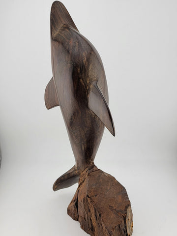 Vintage Ironwood Hand Carved Wood Dolphin Sculpture 13 Inches Tall Retro Deco