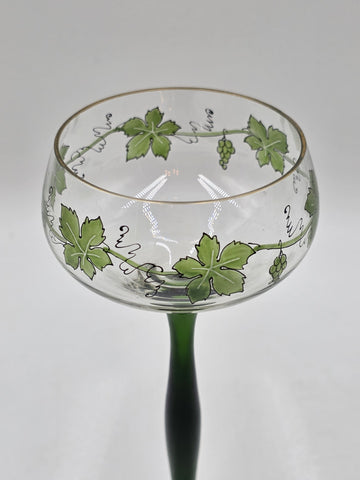 Set Of 5 Theresienthal Enameled Hock Stemware Wine Glass W Grapes & Leaves C1920