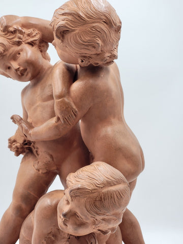 French Terracotta Group of Cherubs After Clodion Bacchanal (1738–1814). 19 Inch.