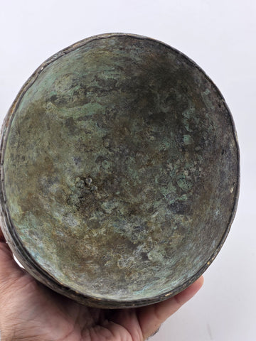 Early 20th C Luba Congo Bronze Ritual Vessel Lid w/ Figures African Tribal Art