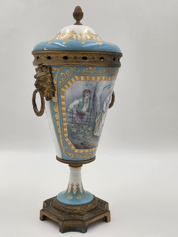Antique 19th C Louis XV Style Sevres Porcelain Vase W Gold Gilt Ormolu Mounts.