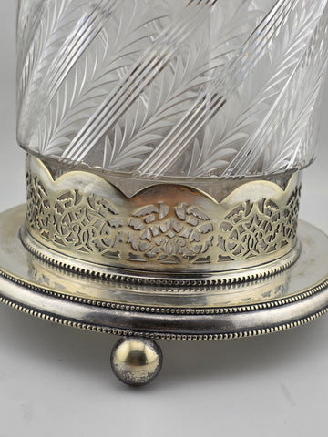 Rare 1880s Antique Hukin & Heath Biscuit Jar Cut glass & Silverplate W Kiwi Bird