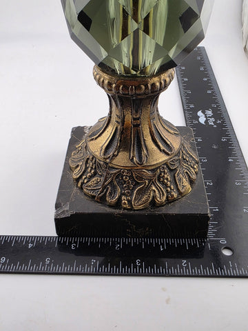 Rare Antique Bohemian Amber Cut Crystal & Brass On Marble Ornate Table Lighter.