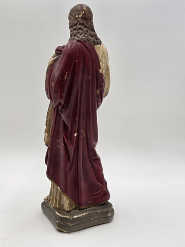 Antique 1930's Sacred Heart Jesus Chalkware Statue 13” Painted Religious Figure