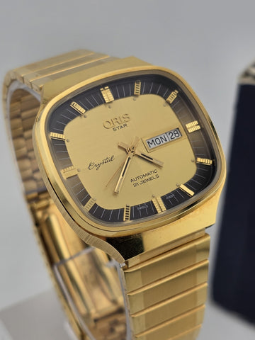 PRIVATE: VINTAGE Gold  ORIS AUTOMATIC SWISS VINTAGE STAR CRYSTAL 21 Jewels Day