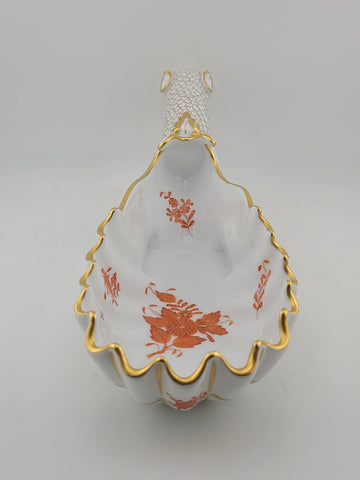RARE HEREND HAND PAINTED DRAGON DISH #7760 - 11 1/4" LONG Signed By Vecsey Tamas