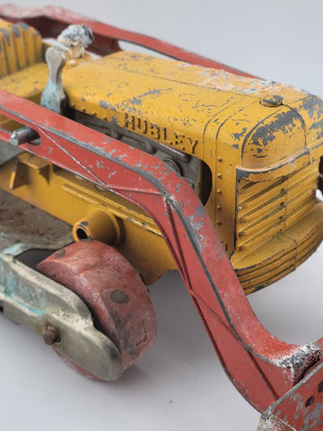 VINTAGE HUBLEY DIESEL VINT DIECAST RED/ORANGE ENML OVERHEAD TOY BULLDOZER