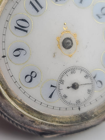 Antique French Silver Pocket Watch Cylindre 6 Rubis Running c1880. Missing Arms