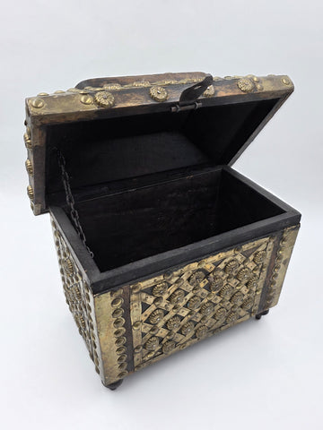 Rare Antique Moroccan Moorish Brass Studded Jewelry Chest Box Islamic Decor