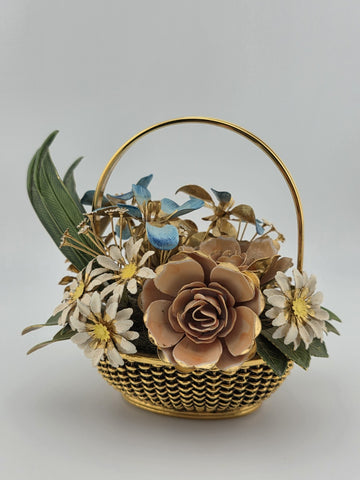 Vintage 1977 Gloria Vanderbilt Flowers of the Seasons Summer Boquet Metal Basket