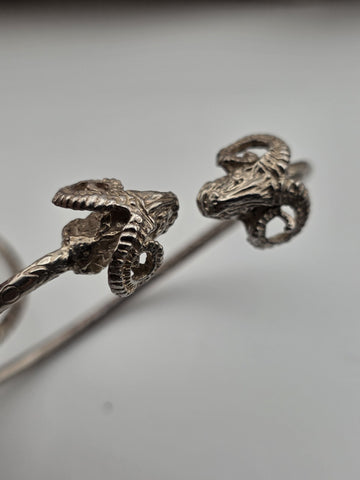 Vintage Sterling Silver Ram Head Cuff Bracelet Pair Greek Roman Revival 38.4g