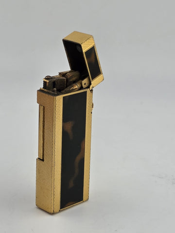 Rare Dunhill Square Lacquer Marble Roller Gas Lighter Gold Brown Swiss Made.