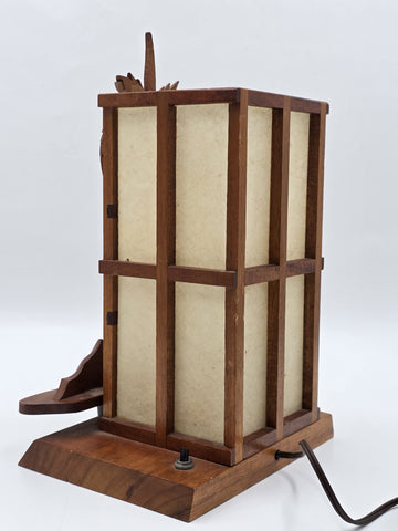 Vintage Mid Century Modern Carved Hawaiian Koa Wood Palm Tree Tiki Table Lamp