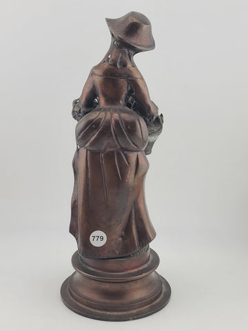 Antique French Bronze Peasant Girl Figurine c.1900 Art Nouveau 8” Statue