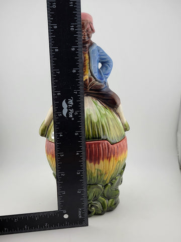 Rare African Boy Horn Blower Vintage Majolica Pottery Candy Dish/ Cookie Jar