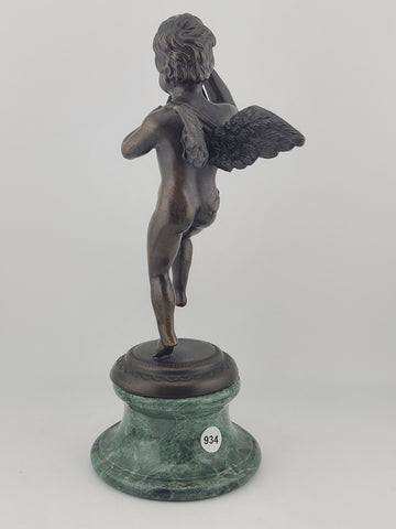 Rare Antique Franz Iffland Art Deco Nouveau Bronze Cherub Statue On Marble Base