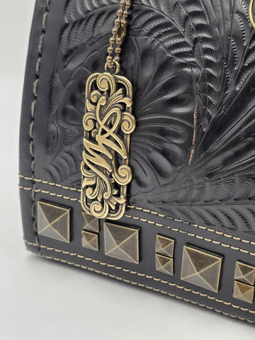 American West Brown Tooled Structured Leather Doctor Style Satchel Shoulder Bag