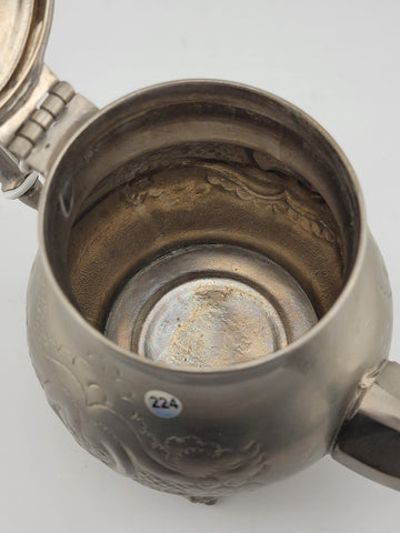 Vintage Antique Hand Made Silver Plated Moroccan Teapot With Feet. Stamped.