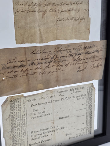 Rare Collection Early 1800s Tax Receipts 1814 1818 1840 Salisbury MA Framed Docs