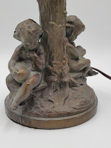 Vintage Table Lamp Base Metal Cherubs Victorian Art Nouveau Shabby Chic. Works.