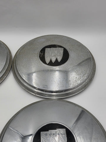 Vintage Buick Tri-Shield Dog Dish Poverty Hub Caps Set of 4 10" 1941-1960 OEM
