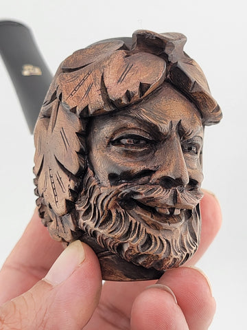 Vintage European Wood Block Pipe Hand Carved Bacco Baccus Greek Worrior Theme.