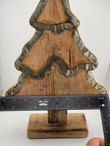 Vintage Table Top Wood Carved Christmas Tree. Solid Wood. 15 In Tall X 10In Wide