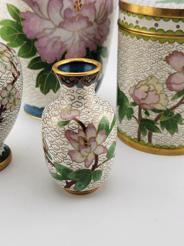 Gorgeous Assortment Of Mid Century  Cloisonne Including 3 VASES & A Tea Caddy.