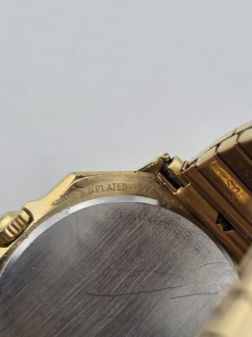 Vintage Longines 4898 Quartz Gold Plated Octagonal Watch Roman Dial Date Working