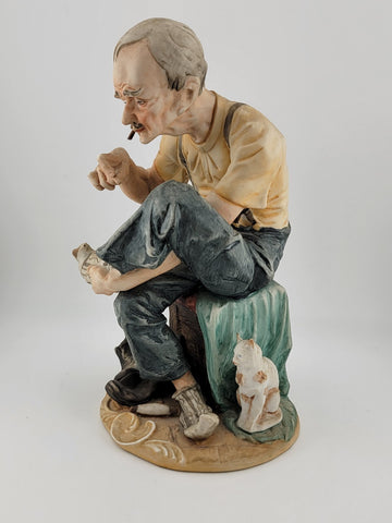 Capodimonte 10" Figurine Man Repairing Sock Vintage Matte Finish