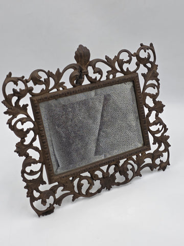Antique Victorian Cast Iron Vanity Mirror Ornate Scrollwork Easel Frame C 1890.