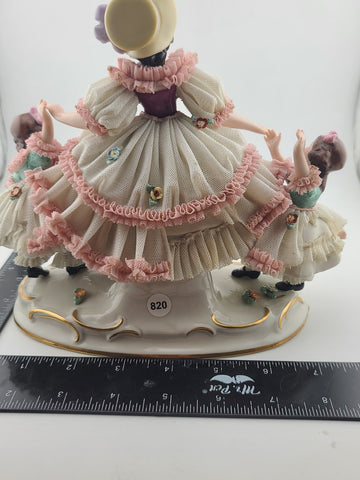 Rare Antique Dresden Porcelain Germany Lace Mother with Daughters and Flowers