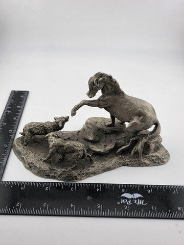 Polland Franklin Mint Pewter Horse Mare Wolves Coyotes Wildlife Animals Figurine