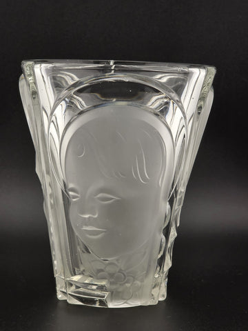 August Walther & Söhne Art Deco Glass Vase 3 Faces Man Woman Child 7"H Germany